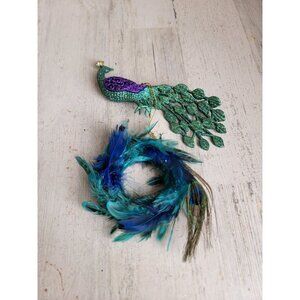 Peacock bird glitter miniature wreath unique set ornament Xmas